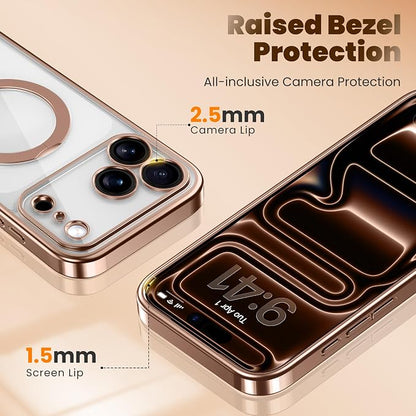 GolbinBox for iPhone 17 Pro Max Case with 360° Spin Magnetic Stand,[Compatible with Magsafe] [Military Protection][Built-in Ring Holder] Camera Control Phone Case for 17 Pro Max,Rose Gold/Clear