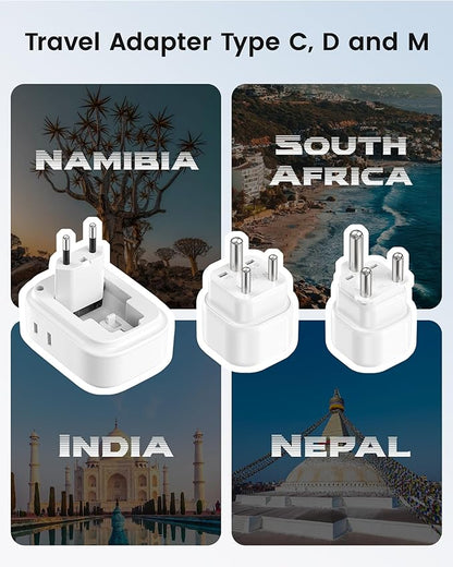 LENCENT Type C and Type D M Universal Travel Adapter Kit | with 4 Outlets 4 USB Ports(2 USB C), International Power Adapter Plug for Namibia India South Africa Europe Italy Spain Nepal