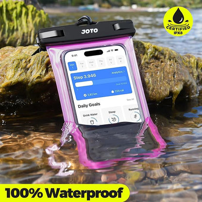 JOTO Up to 7" Universal Waterproof Phone Case for iPhone 17 Air 16 15 14 13 12 11 Plus Pro Max, IPX8 Cellphone Dry Bag XR X SE, Galaxy S23 S22 S21 S20+ S20 S10 Plus Note, Pixel -Pink