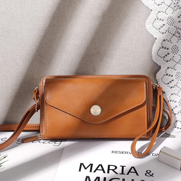 Peacocktion Crossbody Bags for Women RFID Wristlet Wallets Travel Vegan Leather Small Clutch Purses with Phone Pocket Zipper