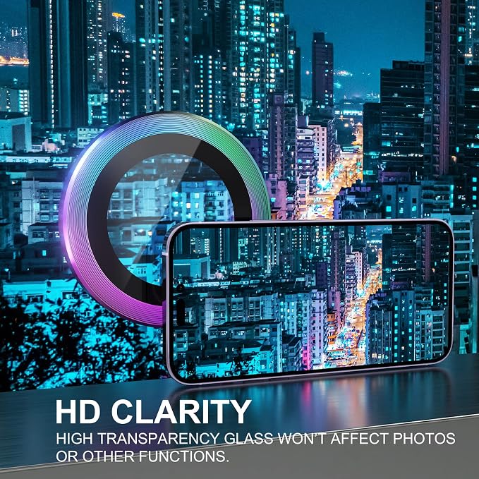 Choiche Compatible for iPhone 14 Pro/iPhone 14 Pro Max Camera Lens Protector, 9H Tempered Glass Camera Cover Screen Protector Metal Ring Decoration Accessories (Colorful)