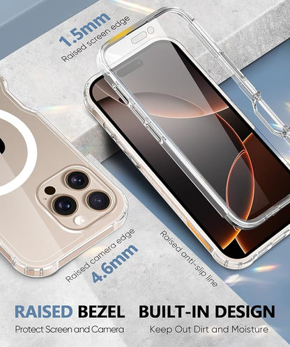 Compatible with iPhone 16 Pro Case Clear, Built-in Screen Protector, with Camera Lens Protector, [Compatible with MagSafe] Full Body Phone Case, Protective Cover for 16Pro 6.3" (Clear)