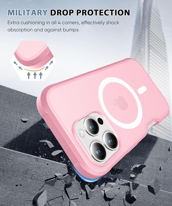 Compatible with iPhone 16 Pro Max Case, Built-in Screen Protector, with Camera Lens Protector, [Compatible with MagSafe] Matte Back Full Body Phone Case, Protective Cover for 6.9 Inch (Pink)