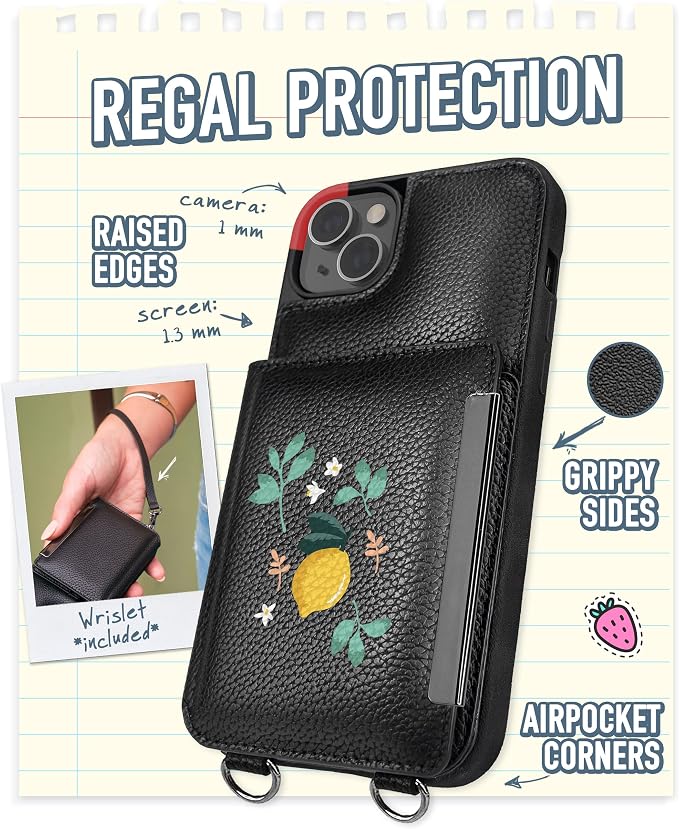 Smartish iPhone 14 Plus Crossbody Wallet Case - Dancing Queen [Purse/Clutch with Detachable Strap & Wristlet] Protective Cover with Credit Card Holder - Lemon Party