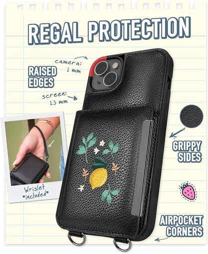 Smartish iPhone 14 Plus Crossbody Wallet Case - Dancing Queen [Purse/Clutch with Detachable Strap & Wristlet] Protective Cover with Credit Card Holder - Lemon Party