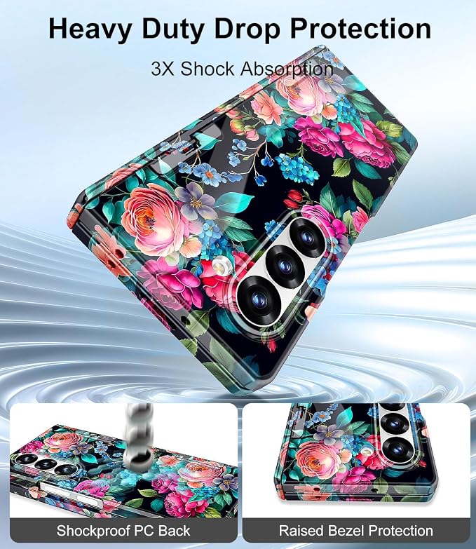 Btscase for Samsung Galaxy Z Fold 6 Case,Built in Front Screen Protector,Gold Glitter Marble Pattern Hard PC Slim Shockproof Full Body Drop Protective Case for Galaxy Z Fold 6 5G, Blackish Green