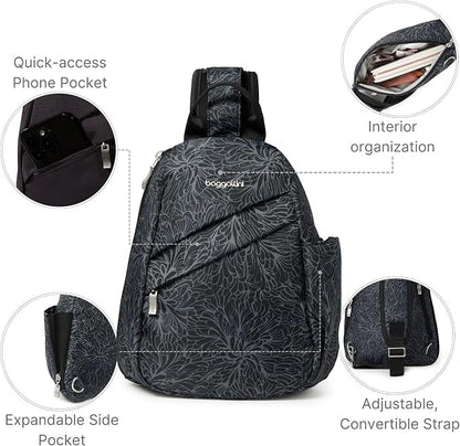Baggallini Medium Sling Backpack - 9"x11" Lightweight Sling Bag with Convertible Adjustable Shoulder Strap