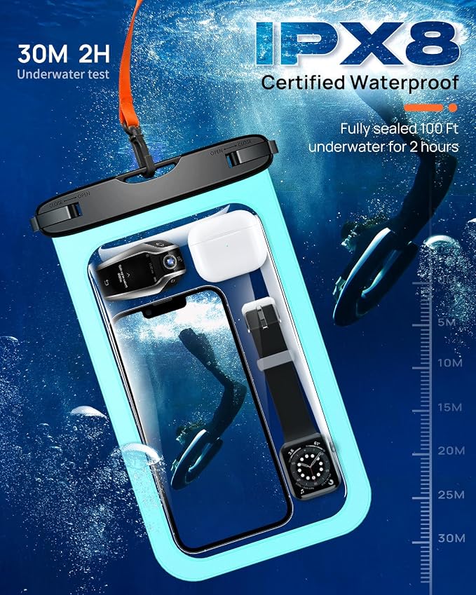 Lanhiem Large Waterproof Phone Pouch [Up to 10.5"] Universal IPX8 Waterproof Dry Bag with Lanyard for iPhone 17 Pro Max /16/15, S25 Ultra/ S24/ S23 Plus/FE, Moto G/Pixel 10 9 8 Pro, Black+Green