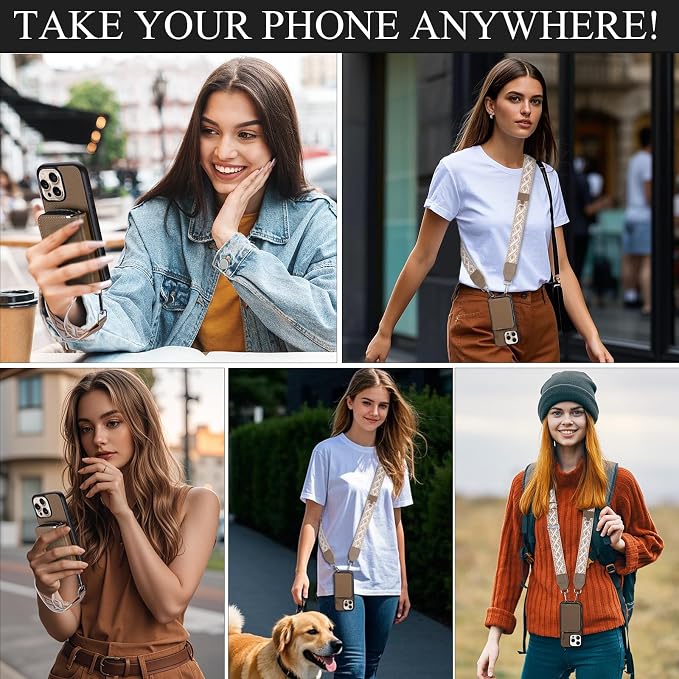 XANGNIER Wallet Case for iPhone 16 Pro Max, RFID Blocking PU Leather Crossbody Phone Purse with Card Holder, Zipper Pocket, Wrist Strap & Adjustable Lanyard for Women 6.9" 5G,Brown