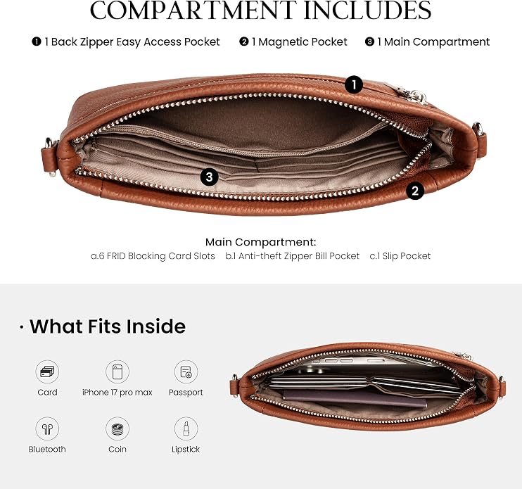 befen Genuine Leather Wristlet Wallet for Women Soft RFID Leather Clutch Purse with Built in Wallet Trendy Crossbody Bag