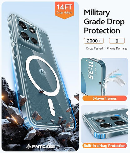 FNTCASE for Moto G Play 2026 / G 2026 / G 2025 Phone Case, Screen Protector | Anti Yellowing Magnetic Back, 14FT Military Grade Drop Protection, Shockproof Protective Phone Cover, Transparent