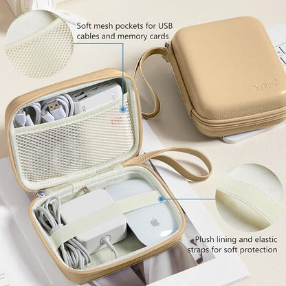 Charger Case for Macbook, Portable Tech Electronic Organizer Bag, Small Travel Storage Pouch for Laptop Accessories, MacBook Power Adapter, Charging Cords, USB Drives (Light Khaki, L)