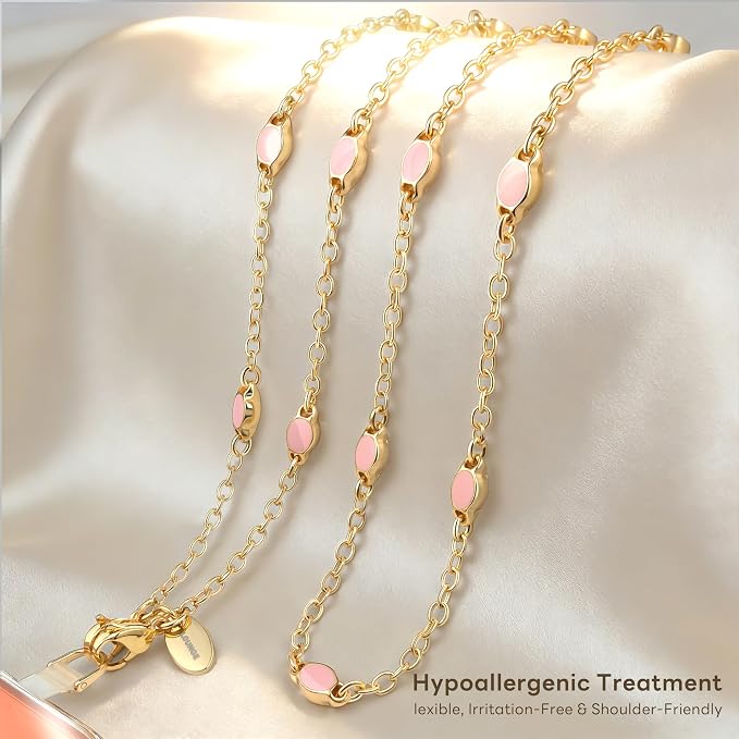 Phone Lanyard for Cellphone Case Crossbody Phone Strap Detachable Phone Charms Strap Anti Theft Necklace Holder for iPhone For Women (pink-gold)