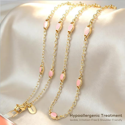 Phone Lanyard for Cellphone Case Crossbody Phone Strap Detachable Phone Charms Strap Anti Theft Necklace Holder for iPhone For Women (pink-gold)