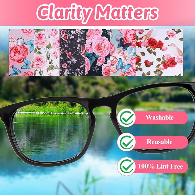 6 Pcs Thickened Glasses Cleaning Cloth Elegant Flower Design Microfiber Cleaning Cloth Multi-Colored Eyeglass Lens Cleaner Cloths for Sunglasses Camera Lenses Cell Phone LCD TV Screens