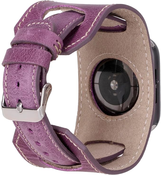 HARDISTON Cuff Watch Band Compatible with Apple 44mm for men & women, Handmade Genuine Leather, Compatible with iWatch Series 11 10 9 8 7 6 5 4 3 2 1 SE Ultra, Wrist Bracelet Band, Large/Band-Purple