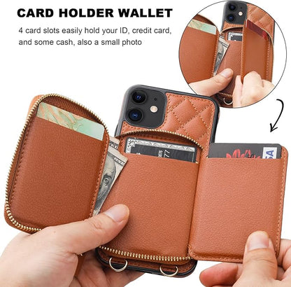 Bocasal Crossbody Wallet Case for iPhone 11, RFID Blocking PU Leather Zipper Handbag Purse Flip Cover, Kickstand Folio Case with Card Slots Holder Wrist Strap Lanyard 6.1 Inch (Brown)