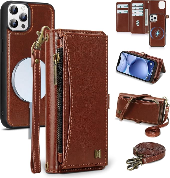Wallet Case for iPhone 12 Pro Max with Card Holder/Crossbody Wallet/Strap| RFID Blocking | Magnetic | Kickstand | Detachable | PU Leather Phone Case for iPhone 12 Pro Max,6.7 in,Brown