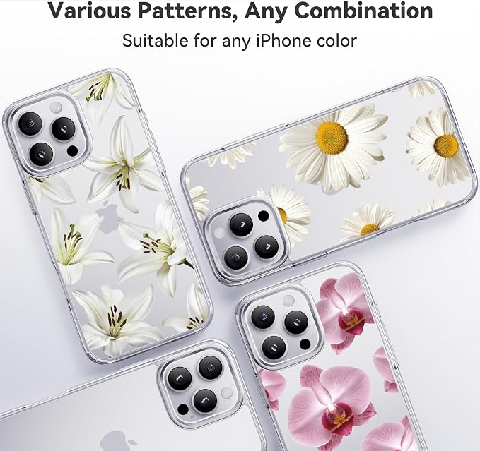 CASEKOO White Water Lily for iPhone 16 Pro Max Case, [Never Yellow Technology] [12FT Military-Grade Protection] Transparent Slim Floral Cover Women 16 Pro Max Phone Case 6.9 inch, White Water Lily