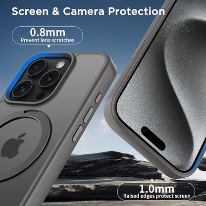 CACOE Magnetic Case for iPhone 15 Pro 6.1 inch with 360° Rotatable Ring Stand,Compatible with MagSafe Car Phone Mount,Cover Phone Holder for Desk Meeting