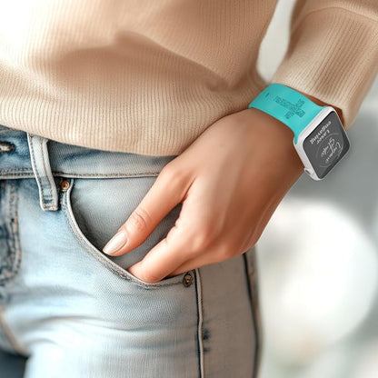 Faith with Cross Watch Band Compatible with Apple Watch Laser Engraved iWatch Band Silicone 38mm 40mm 41mm 42mm 44mm 45mm 46mm 49mm Strap Jesus Psalm Christian God Blessed (Lake Blue, 38/40/41mm M/L)