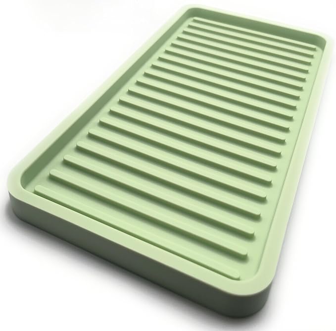 Happitasa Silicone Kitchen Sink Organizer Tray, Sponge Holder and Countertop Protector | Bathroom and Kitchen Soap Dish and Dispenser Tray (Pistachio, 10"x5.25", 10.4 Ounces)