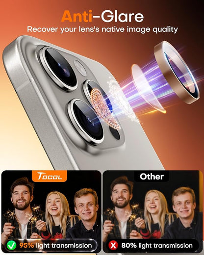 TOCOL for iPhone 15 Pro Max Camera Lens Protector/iPhone 15 Pro Camera Lens Protector Tempered Glass HD Individual Scratch Resistant Cover Accessories Case Friendly 2 Pack（Rose Gold）