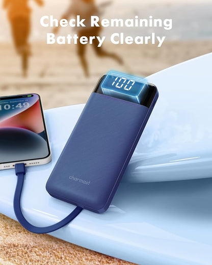 charmast 10000mAh Portable Charger,Built-in 4 Cables,6 Outputs/3 Inputs,3A Fast Charging,Compatible with iPhone,iPad,Samsung,Pixel,LG