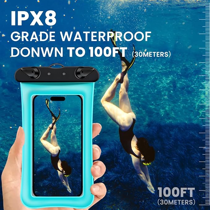 2 Pack Waterproof Floating Phone Pouch IPX8 Floatable Waterproof Phone Case with Lanyard Strap Universal Dry Bags Underwater Case Wallet for iPhone 15,14,13,12Pro Max Samsung,Up to 7.2" for Swimming