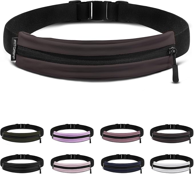 Fitgriff® Running Belt V2 for Men & Women - Slim Fanny Pack, Phone Holder for Jogging, (Fits All Cell Phones) - Money Belt, Runners Waist Pouch (Brown, One Size (Waist 24.4 – 43.3 inches))