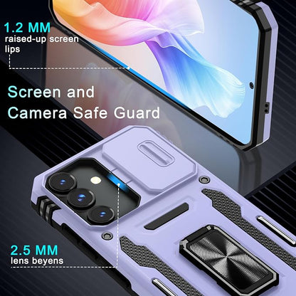 DEERLAMN Case for Samsung Galaxy S24 FE 6.7-Inch with Slide Camera Cover+Screen Protector(1 Pack), Rotated Ring Kickstand Military Grade Shockproof Protective Cover-Light Purple
