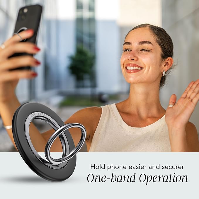 COCOMII Magnetic Phone Ring Holder for MagSafe, 360° Rotation Finger Grip Stand, Matte Black