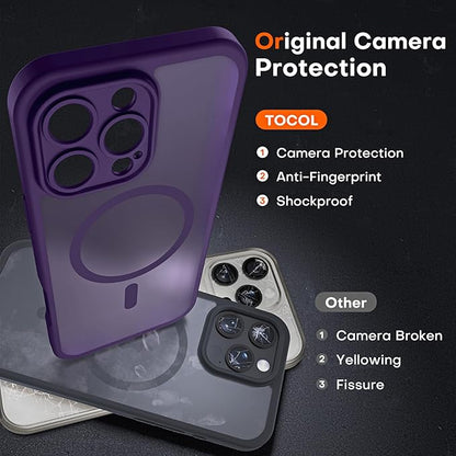 TOCOL for Phone 16 Pro Case, Compatible with Magsafe Charger, Full Camera Protection, Drop Protection, Translucent Matte Phone Case for iPhone 16 Pro 6.3 inch (Midnight Purple)