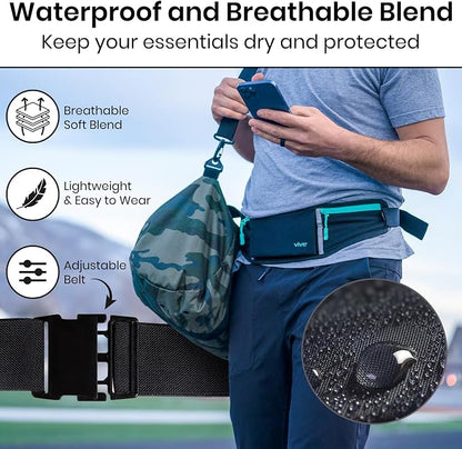 Vive Running Belt Fanny Pack for Women, Men, Kids, Adults, Jogging, Workouts- Waterproof Runners Reflective Waist Pack Bag with Phone Holder - for Fitness, Exercise, Gym, Hiking, Travel, Running Gift