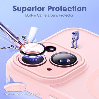 Compatible with iPhone 15 Case with Built-in Camera Lens Protectors Shockproof Translucent Magnetic iPhone 15 Phone Case 6.1" [Compatible with Mag-Safe][Great Grip Feeling], Pink