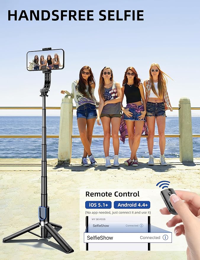 41'' Selfie Stick Tripod, Extendable Portable 4 in 1 Aluminum Phone Tripod with Wireless Remote 360° Rotation Travel Smartphone Tripods Stand Compatible with iPhone 17/16/15/14/Android (Black)
