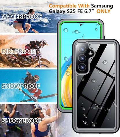 Temdan for Samsung Galaxy S25 FE Case Waterproof, [Military-Grade Drop Protection] [IP68 Underwater] Full Body Heavy Duty Rugged Shock-Proof Case for S25 FE 6.7 Inch Green