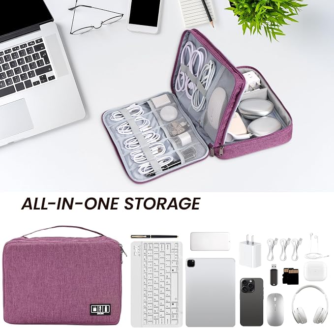 Large Electronic Organizer Travel Case, Double Layer Tech Pouch with Adjustable Dividers, Cable Organizer Bag for Charger, Power Bank, Hard Drive, Camera Gear and Travel Accessories