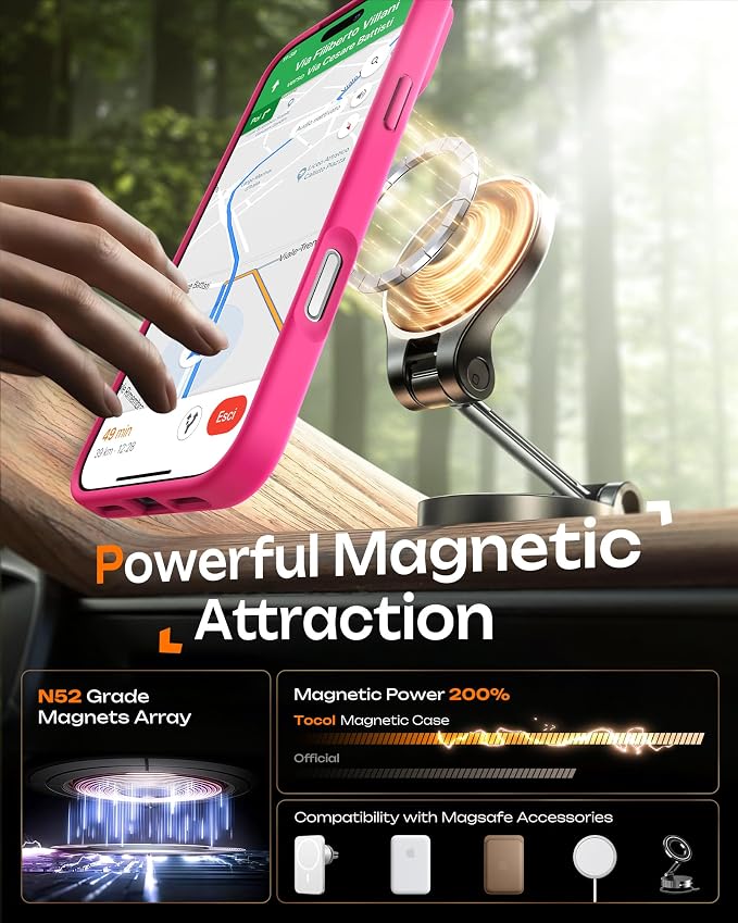 TOCOL for iPhone 17 Pro Max Case, Compatible with Magsafe Charger, Full Camera Protection, Translucent Matte for iPhone 17 Pro Max Phone Case 6.9 inch (Hot Pink)