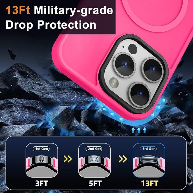 MOCCA Strong Magnetic for iPhone 15 Pro Max Case, [Compatible with Magsafe][13FT Military Drop Protection] Slim Translucent Matte Shockproof Case for iPhone 15 ProMax Case 6.7'' - Hot Pink