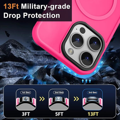 MOCCA Strong Magnetic for iPhone 15 Pro Max Case, [Compatible with Magsafe][13FT Military Drop Protection] Slim Translucent Matte Shockproof Case for iPhone 15 ProMax Case 6.7'' - Hot Pink