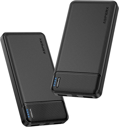 AsperX 2-Pack 10000mAh Slim Portable Charger,Portable Power Bank | USB C in&Out Fast Charging Battery Pack,Compatible with iPhone Samsung Tablet and Heated Vest