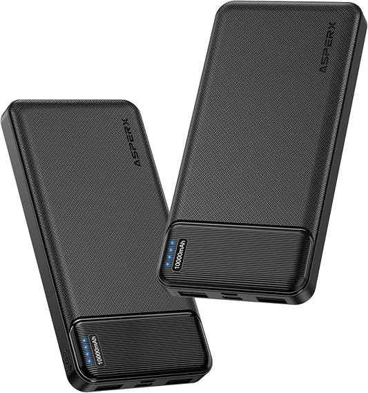 AsperX 2-Pack 10000mAh Slim Portable Charger,Portable Power Bank | USB C in&Out Fast Charging Battery Pack,Compatible with iPhone Samsung Tablet and Heated Vest