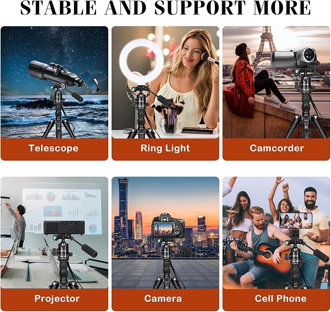 68" Ball Head Camera Tripod & Monopods, 360° Smooth Rotation V-Yoke Rifle Shooting Tripod & Hunting Stick, Heavy Duty Tripod for Camera and Outdoor Hunting with 16.5" Min Size and Carry Bag