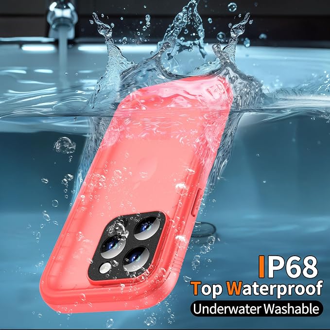 Cozycase for iPhone 15 Pro Waterproof Shockproof Dustproof Case - Heavy Duty/360 Full Body/Military Grade/Protective/Rugged 【8FT Drop Proof】 Built in Screen/Camera Protector with Lanyard Pink