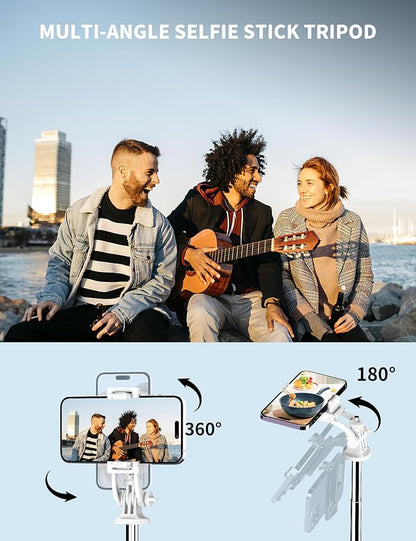 71" Cell Phone Selfie Stick Tripod, Smartphone Tripod Stand with Remote, Extendable Travel Phone Selfie Stick Compatible with iPhone 17/16/15/14/13 Pro Max Gopro Android DJI (White)