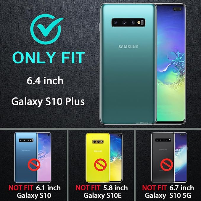 for Samsung Galaxy S10 Plus Case, with 2Pcs [Self Healing Flexible TPU Screen Protector & Camera Lens Protector] Military Grade 3 in 1 Heavy Duty Case for Galaxy S10 Plus (Red/Black)