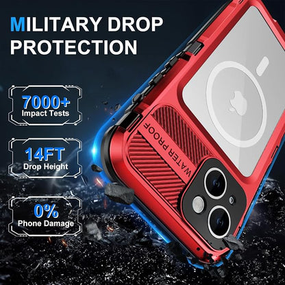 WIFORT for iPhone 14 Plus Waterproof Case - Built-in [Screen Protector][IP68 Water Proof][14FT Military Grade Shockproof], Rugged Metal Full Body Aluminum Protective Drop Protection Cover, 6.7" Red