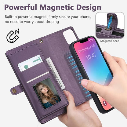 Wallet Case for iPhone 13 Pro Max with Card Holder/Crossbody Wallet/Strap| RFID Blocking | Magnetic | Kickstand | Detachable | PU Leather Phone Case for iPhone 13 Pro Max,6.7 in,Purple