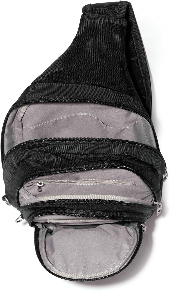 Baggallini Securtex® Anti-Theft Multi Zip Sling - Lightweight 8.6"x15.2" Travel Bag with Locking Zippers & RFID Protection